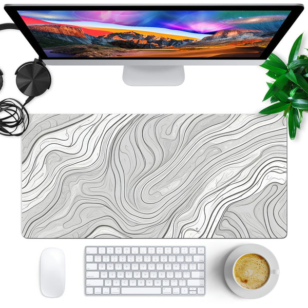 Anti-Slip Desk Mat Gaming Mouse Pad - Black and White Contour Map