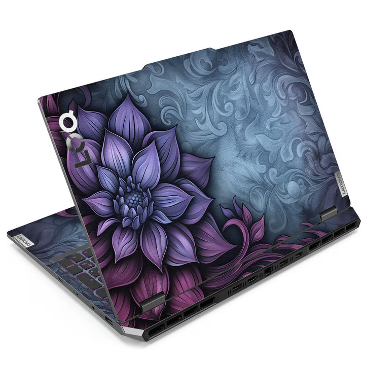 Lenovo LOQ Laptop Skin - Purple Floral Motif on Gray Background