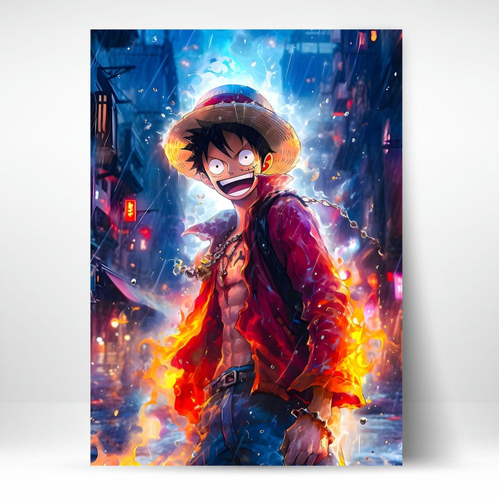 Metal Poster - Anime Monkey D Luffy Fire Water