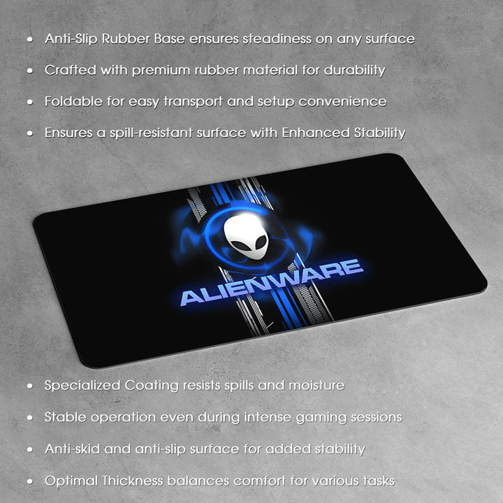 Anti-Slip Desk Mat Gaming Mouse Pad - Alienware Blue on Black