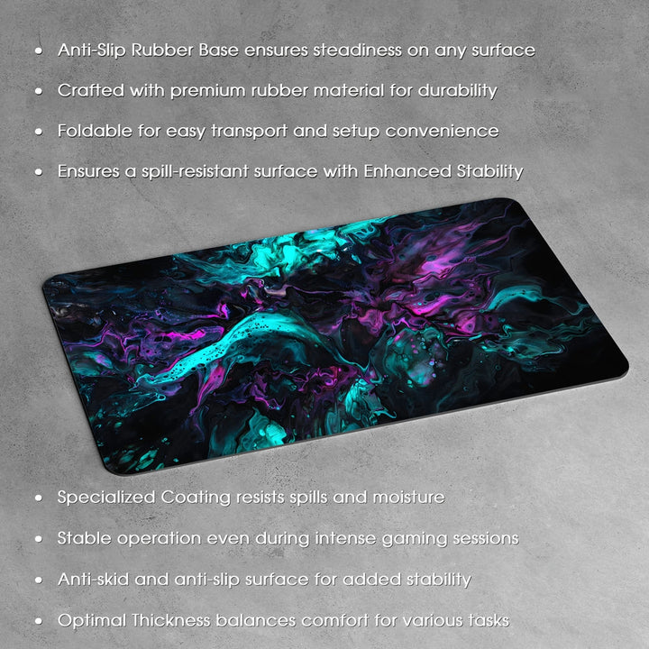 Anti-Slip Desk Mat Gaming Mouse Pad - Dark Fluid Neon Topography