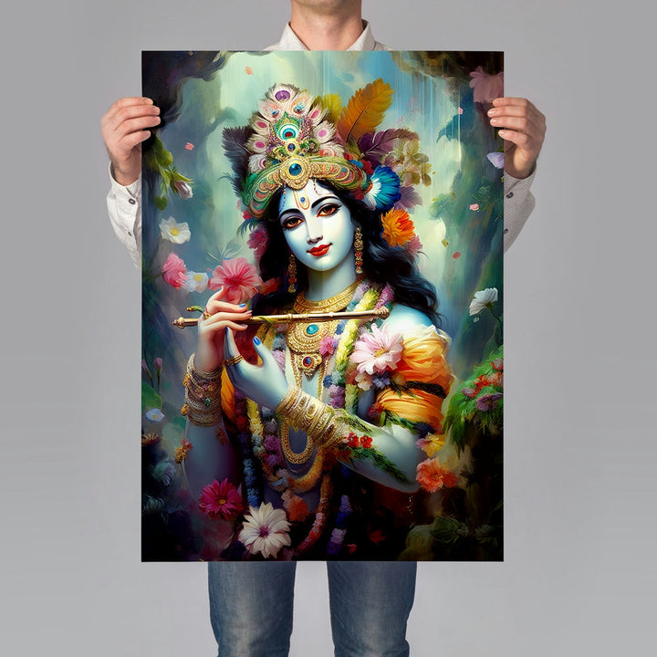 Self Adhesive Textured Vinyl Poster Krishna Playing Flute