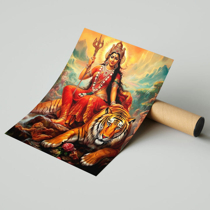 Self Adhesive Textured Vinyl Poster Goddess Durga on Tiger