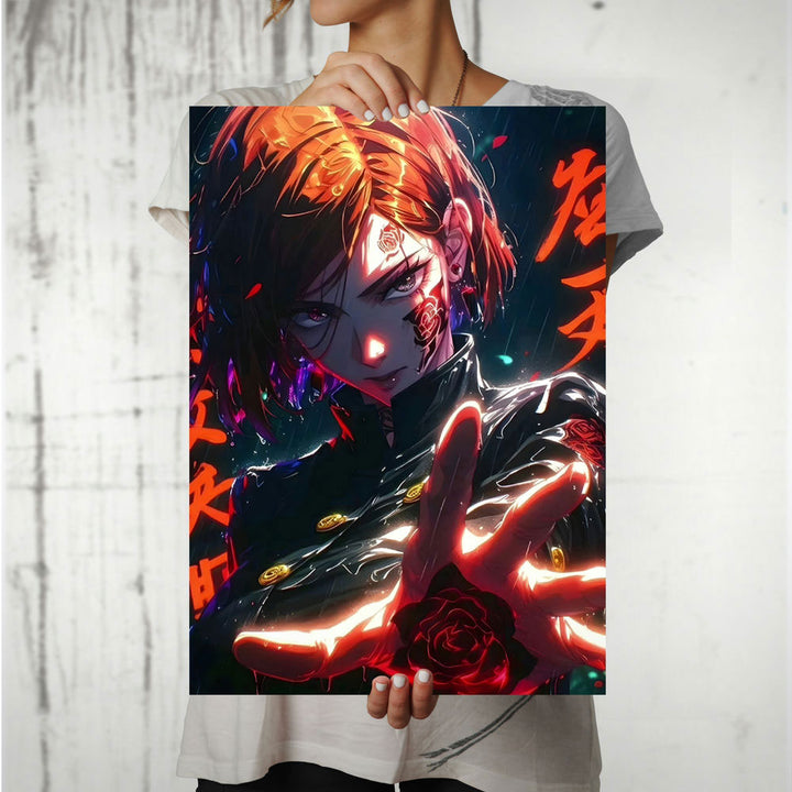 Metal Poster - Anime Character with Rose Tattoo