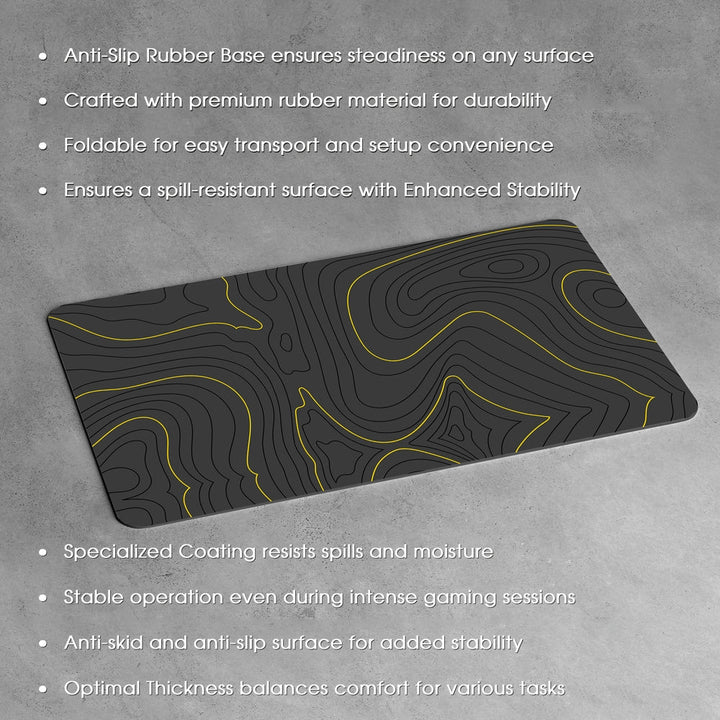 Anti-Slip Desk Mat Gaming Mouse Pad - Yellow and Gray Contour Lines