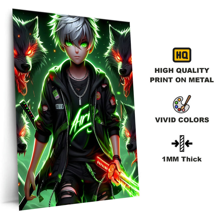 Metal Poster - Anime Green Aura Kid