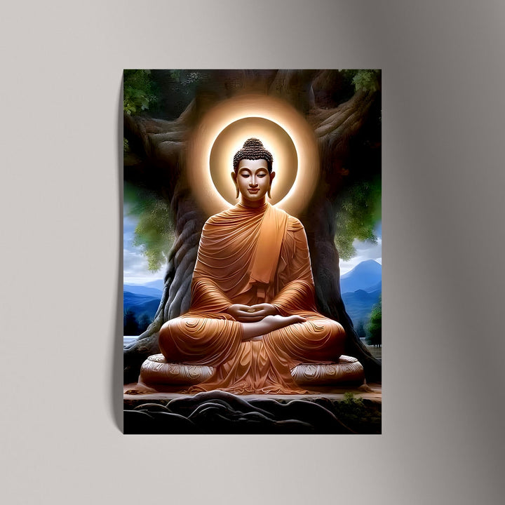 Self Adhesive Textured Vinyl Poster Enlightened Buddha Under Bodhi Tree