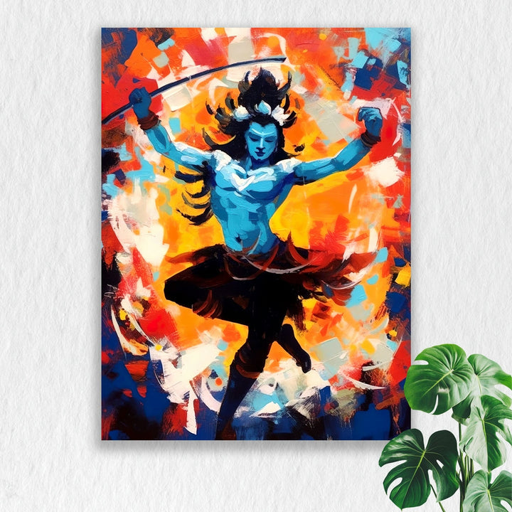 Self Adhesive Textured Vinyl Poster Angry Shiva in Flames