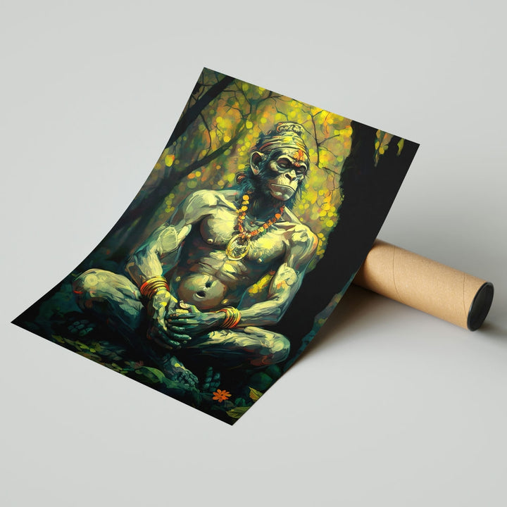 Self Adhesive Textured Vinyl Poster Lord Hanuman Meditating in Jungle