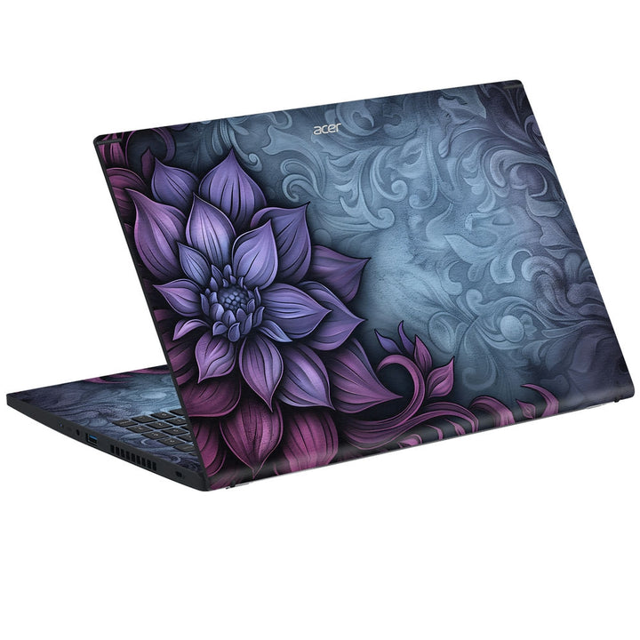 Acer Laptop Skin - Purple Floral Motif on Gray Backgroun