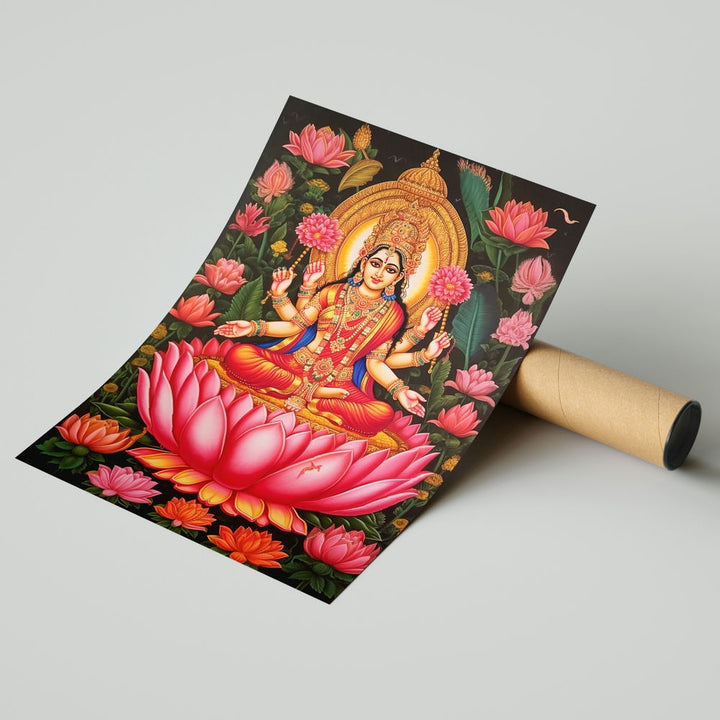 Self Adhesive Textured Vinyl Poster Goddess Lakshmi on Lotus