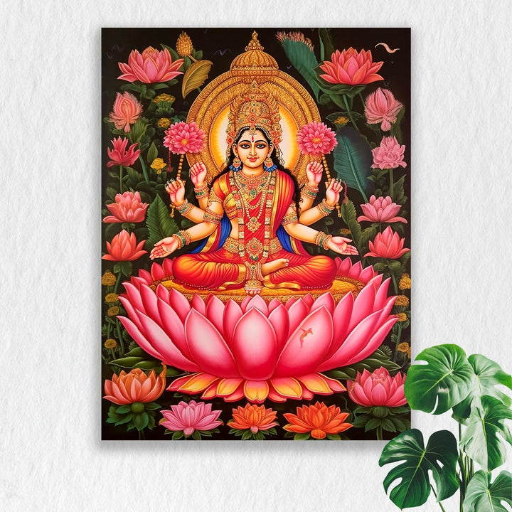 Self Adhesive Textured Vinyl Poster Goddess Lakshmi on Lotus