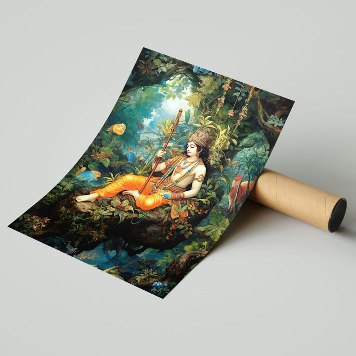 Self Adhesive Textured Vinyl Poster Krishna in the Forest