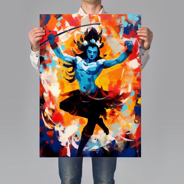 Self Adhesive Textured Vinyl Poster Angry Shiva in Flames