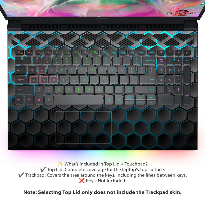 Dell Laptop Skin - Neon Blue Black Honeycomb