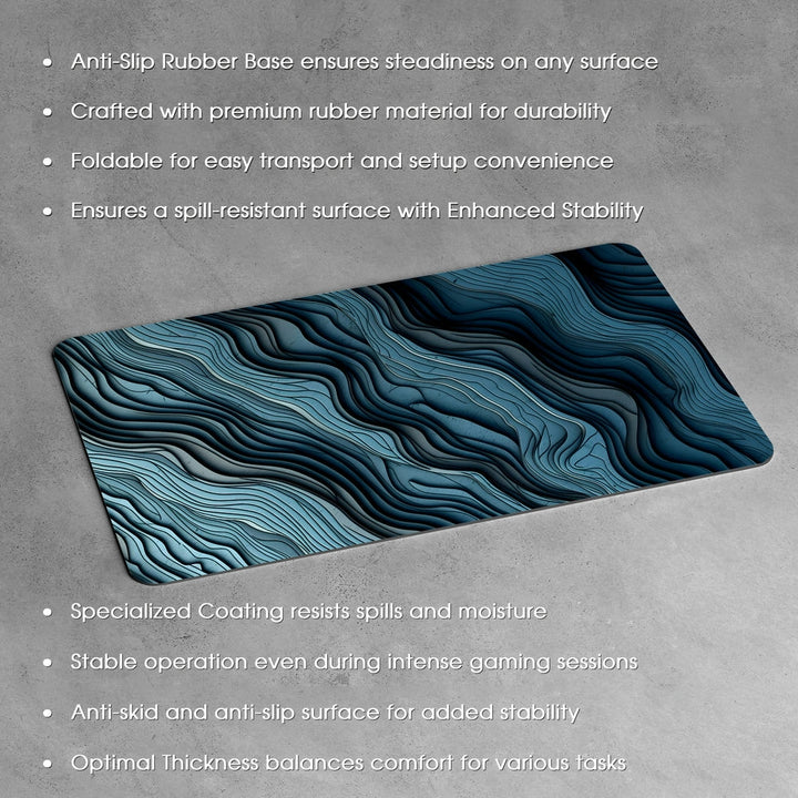 Anti-Slip Desk Mat Gaming Mouse Pad - Blue Wave Like Contour