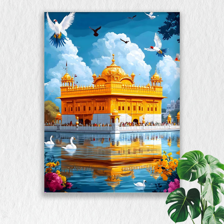 Self Adhesive Textured Vinyl Poster Golden Temple with Blue Sky