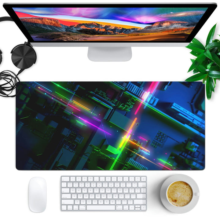 Anti-Slip Desk Mat Gaming Mouse Pad - Futuristic Neon Grid Topography