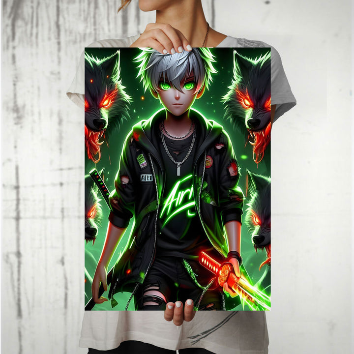 Metal Poster - Anime Green Aura Kid