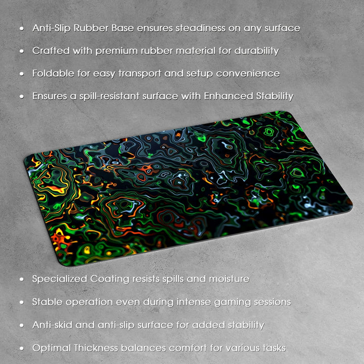 Anti-Slip Desk Mat Gaming Mouse Pad - Vibrant Green and Orange Topography