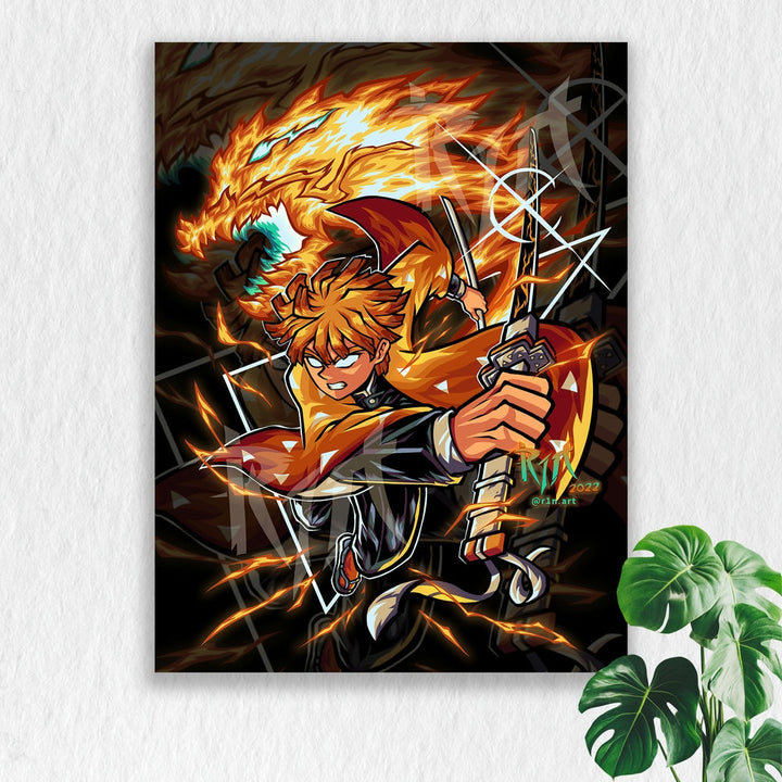 Self Adhesive Textured Vinyl Poster Flaming Battle Fury