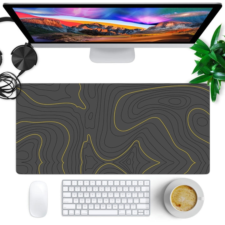 Anti-Slip Desk Mat Gaming Mouse Pad - Yellow and Gray Contour Lines