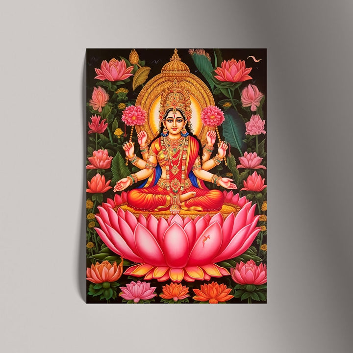 Self Adhesive Textured Vinyl Poster Goddess Lakshmi on Lotus