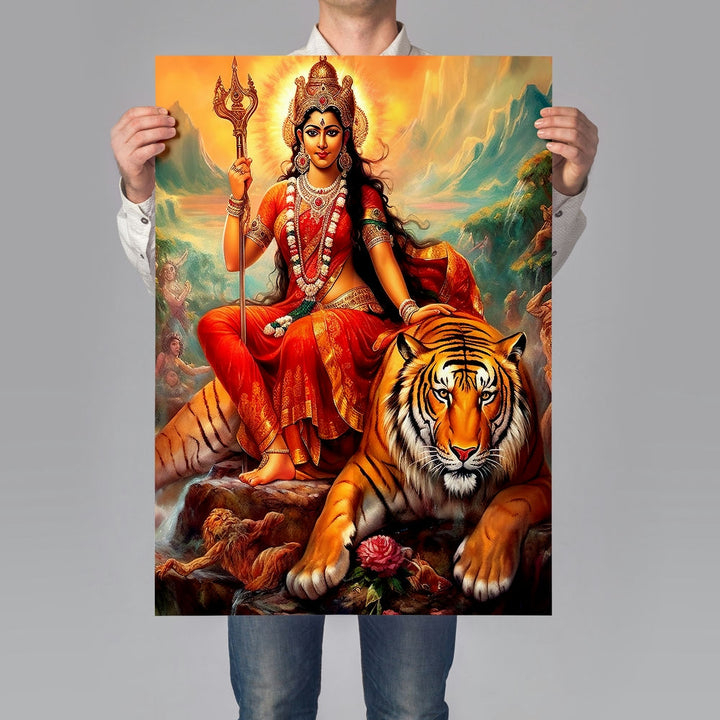 Self Adhesive Textured Vinyl Poster Goddess Durga on Tiger