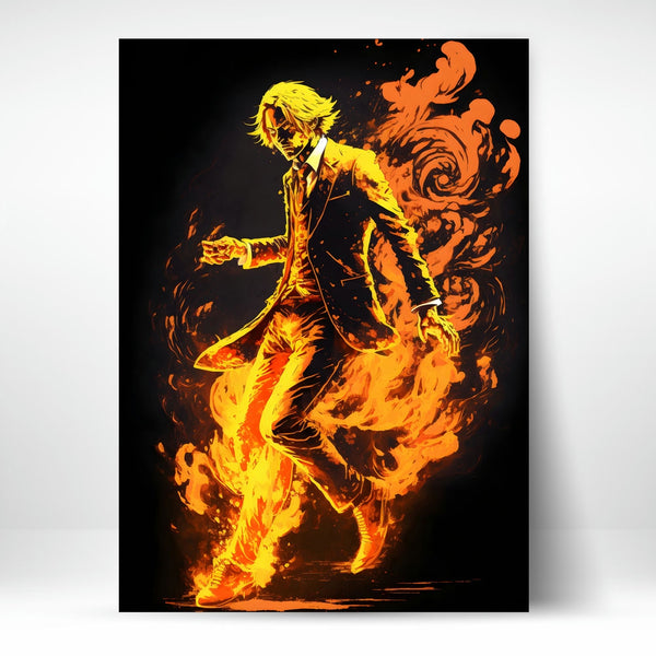 Metal Poster - Anime Sanji on Fire