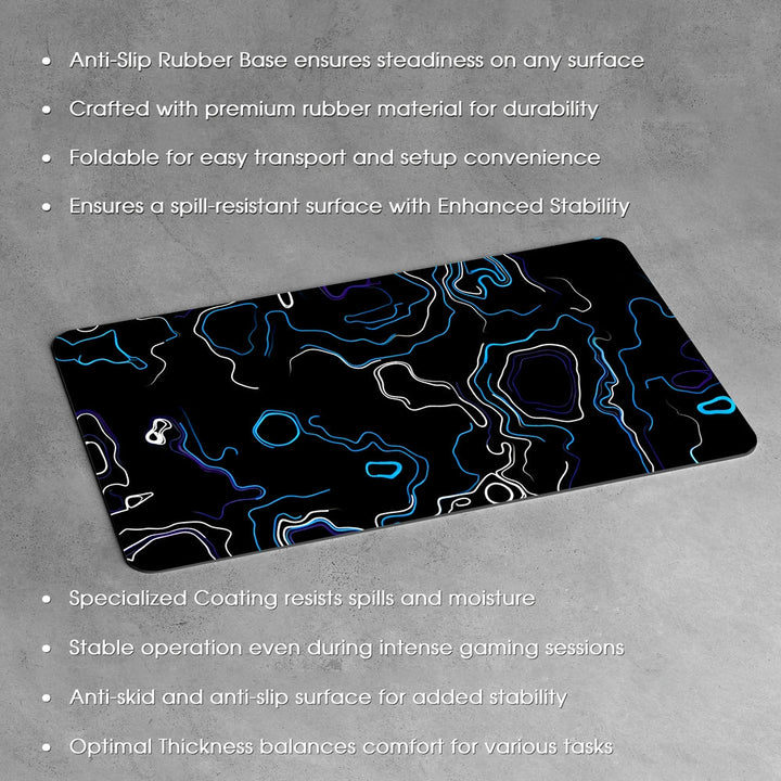 Anti-Slip Desk Mat Gaming Mouse Pad - Neon Blue and Purple Contour Lines