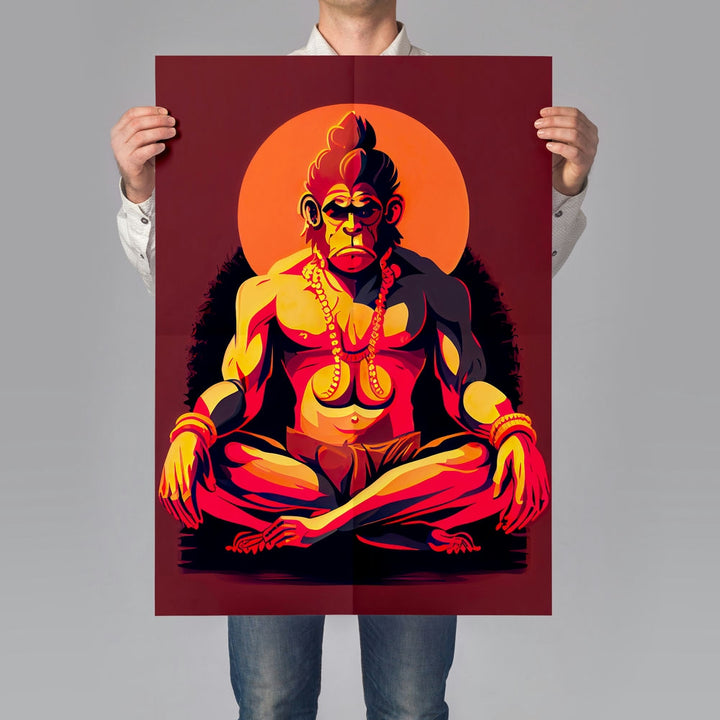 Self Adhesive Textured Vinyl Poster Lord Hanuman Fierce Red Art