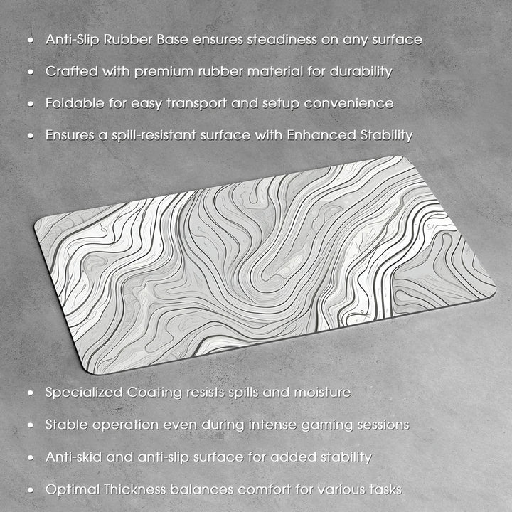 Anti-Slip Desk Mat Gaming Mouse Pad - Black and White Contour Map