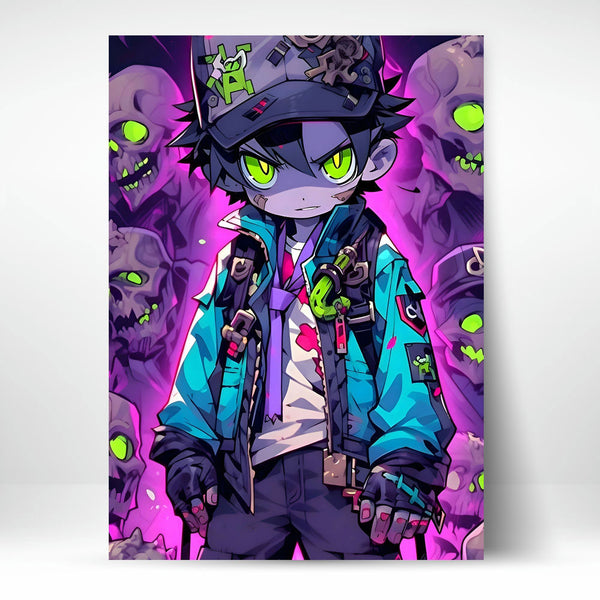 Metal Poster - Anime Neon Zombie Hunter ZH2