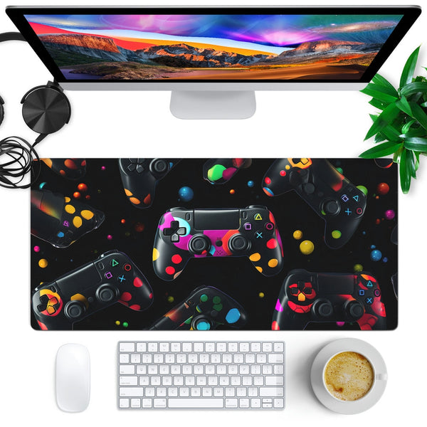 Anti-Slip Desk Mat Gaming Mouse Pad - Black Gamepad Glow