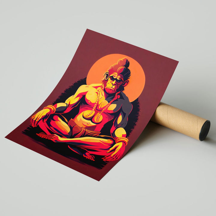 Self Adhesive Textured Vinyl Poster Lord Hanuman Fierce Red Art