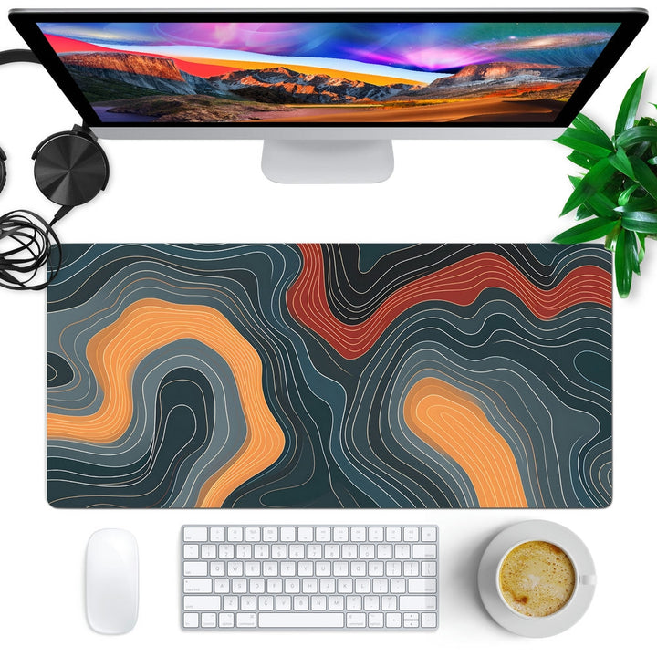 Anti-Slip Desk Mat Gaming Mouse Pad - Vibrant Orange and Blue Topography