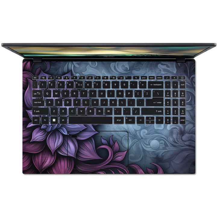 Acer Laptop Skin - Purple Floral Motif on Gray Backgroun