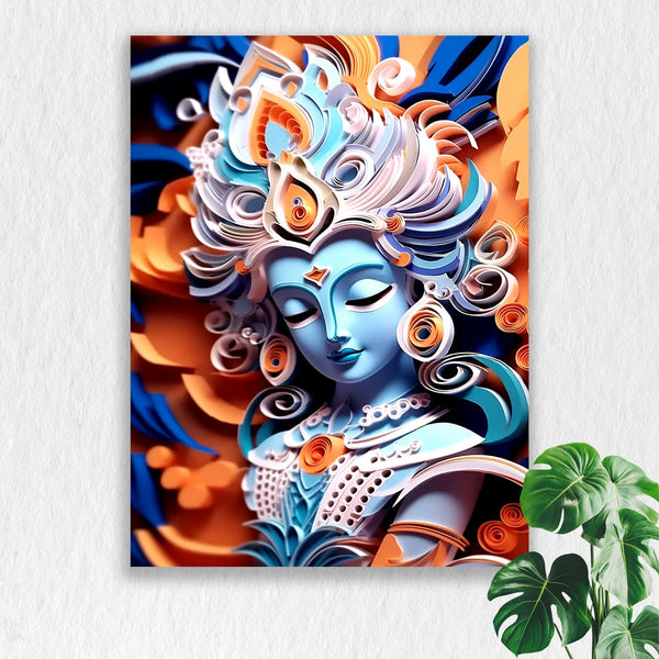 Self Adhesive Textured Vinyl Poster Divine Blue Krishna Face