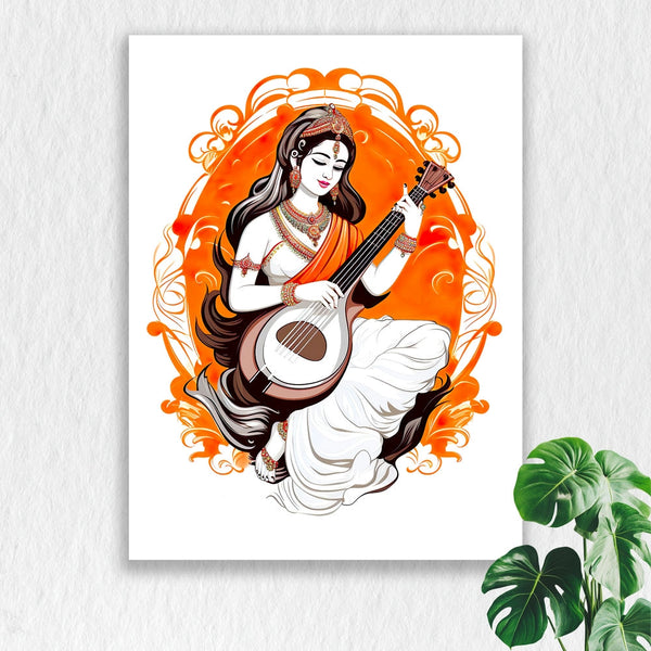 Self Adhesive Textured Vinyl Poster Artistic Saraswati Illustration