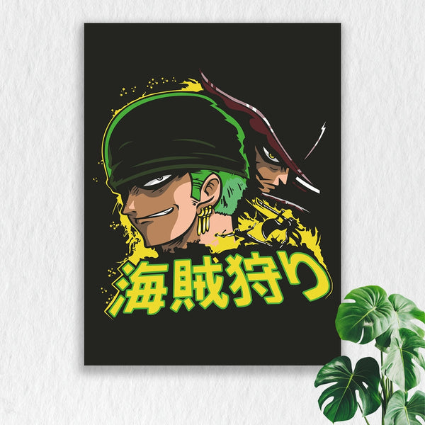 Self Adhesive Textured Vinyl Poster One Piece Pirate Hunter Zoro & Mihawk