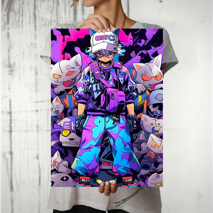 Metal Poster - Anime Neon Zombie Hunter ZH1