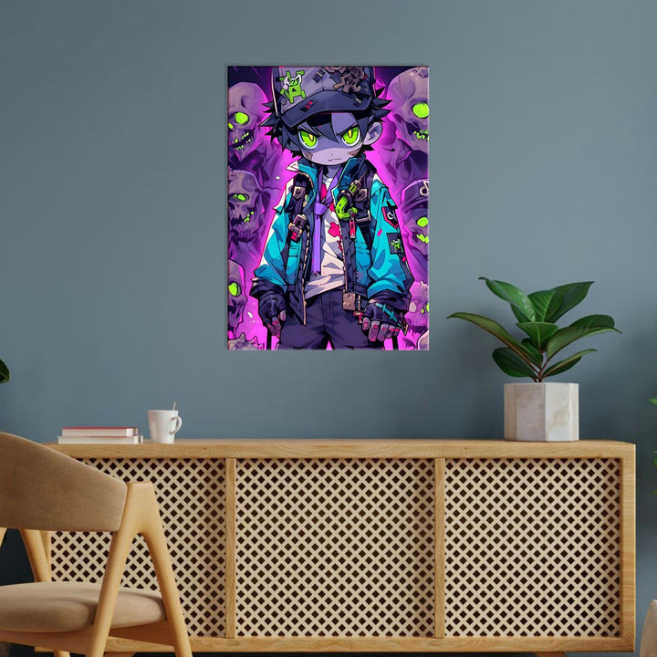 Metal Poster - Anime Neon Zombie Hunter ZH2