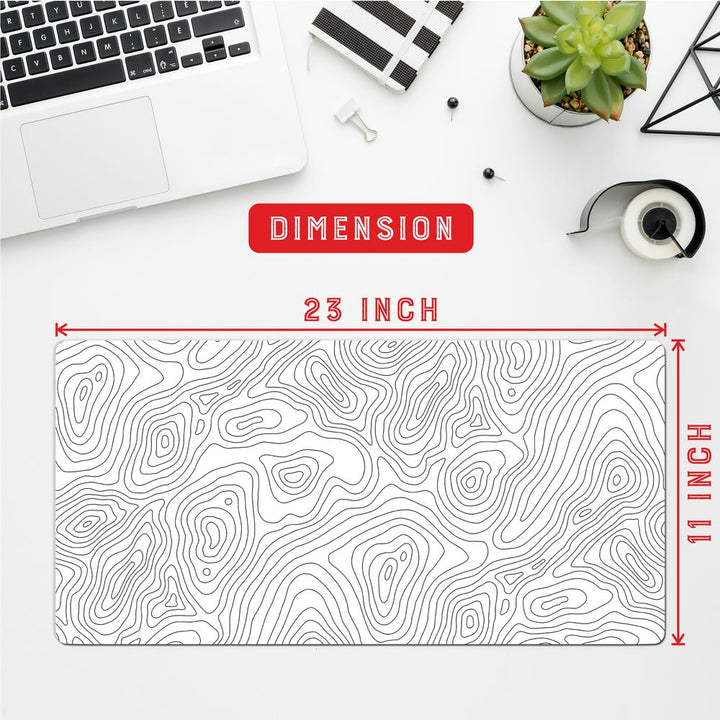 Anti-Slip Desk Mat Gaming Mouse Pad - White Topography Lines