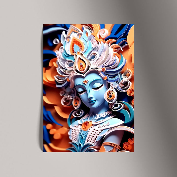 Self Adhesive Textured Vinyl Poster Divine Blue Krishna Face