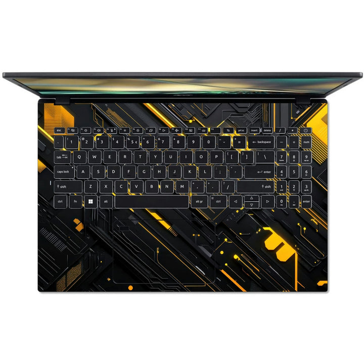 Acer Laptop Skin - Futuristic Yellow and Black Circuit Board Design