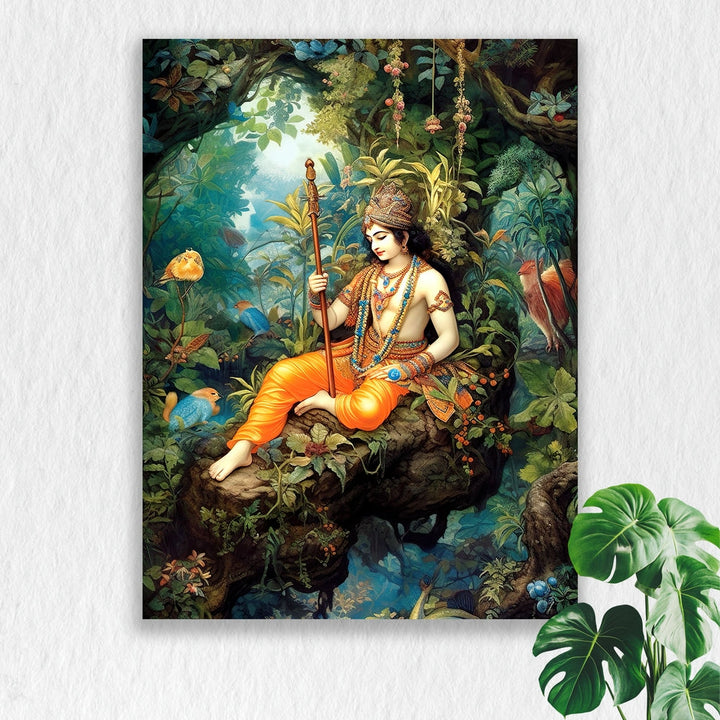 Self Adhesive Textured Vinyl Poster Krishna in the Forest