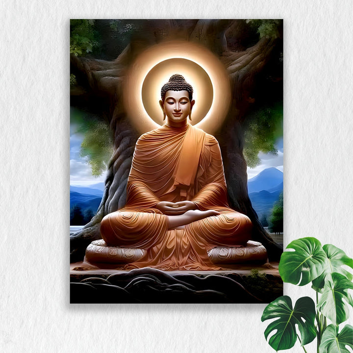 Self Adhesive Textured Vinyl Poster Enlightened Buddha Under Bodhi Tree