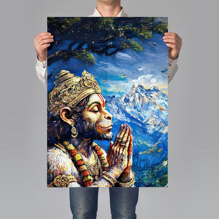 Self Adhesive Textured Vinyl Poster Hanumans Devotion in the Himalayas