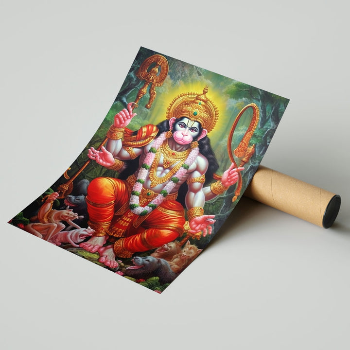 Self Adhesive Textured Vinyl Poster Hanuman with Mace