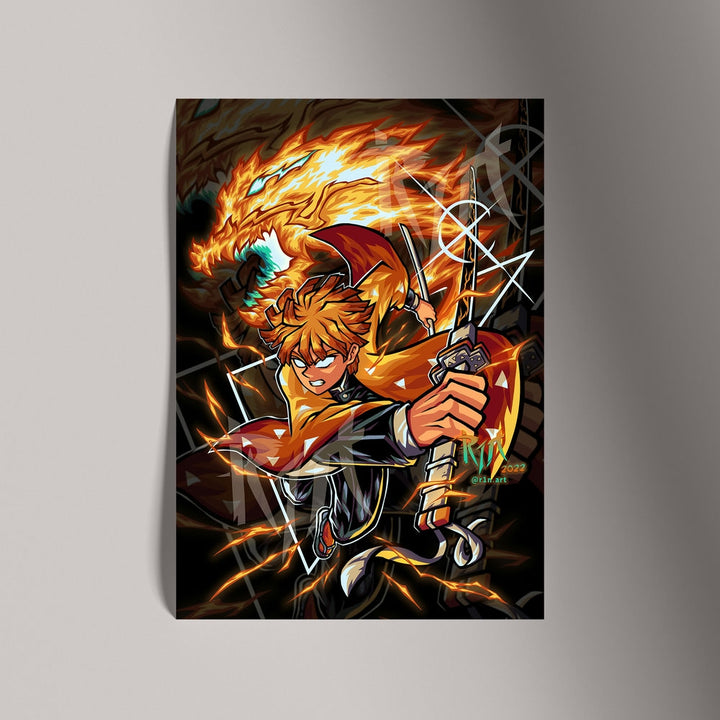 Self Adhesive Textured Vinyl Poster Flaming Battle Fury